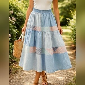 SUSAN BRISTOL Cotton PATCHWORK Tiered SKIRT Cottagecore FLORAL Women’s SIZE 8